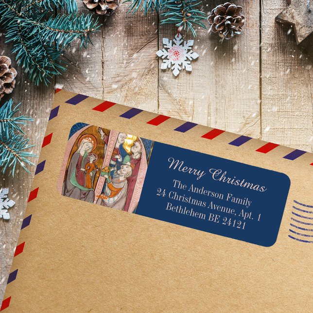 Mittelalterliche Katholische Heilige Epiphany Magi (Medieval Catholic Christian Merry Christmas Epiphany Three Magi Kings Return Address Label)