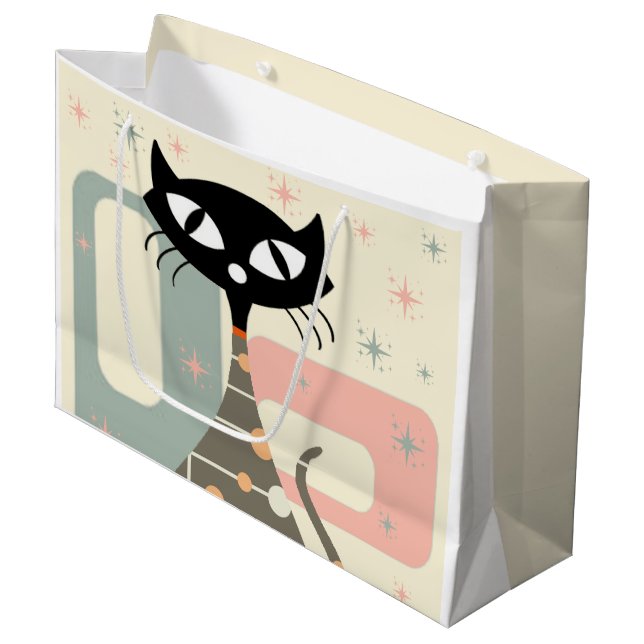 Mittelalterliche Katze Mitte des Jahrhunderts Mode Große Geschenktüte (Vorderseite Schrägansicht)