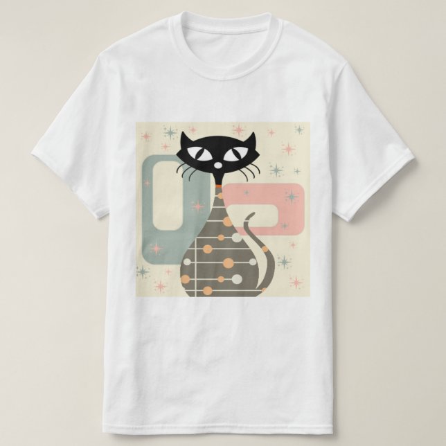Mittelalterliche Katze Mitte des Jahrhunderts Mode T-Shirt (Design vorne)