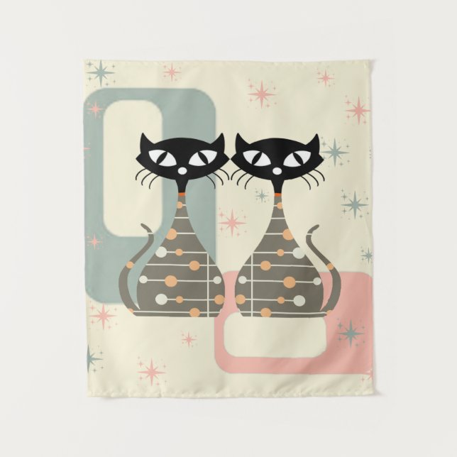 Mittelalterliche Katze Mitte des Jahrhunderts Mode Wandteppich (Vorderseite)