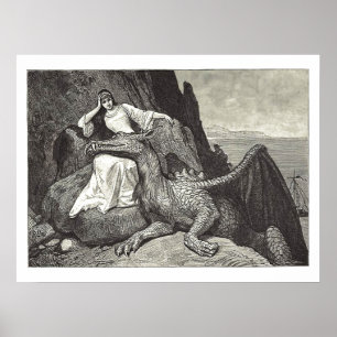 Mittelalterliche Königin und ihr Hausdrache Poster