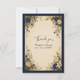 Mittelalterliche königliche blaue botanische Flora Dankeskarte