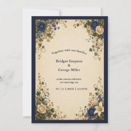 Mittelalterliche königliche blaue botanische Hochz Einladung