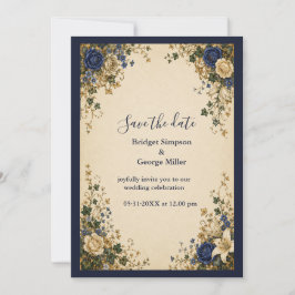 Mittelalterliche königliche blaue botanische Hochz Einladung