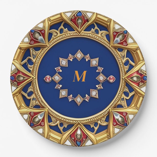 Mittelalterliche Kunst Goldene Ornamente Pappteller (Vorderseite)