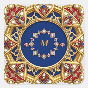 Mittelalterliche Kunst Goldene Ornamente Quadratischer Aufkleber
