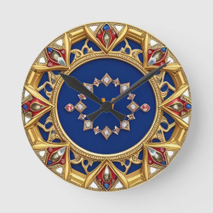Mittelalterliche Kunst Goldene Ornamente Runde Wanduhr