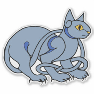 Mittelalterliche Kunst keltische Knoten Blaue Katz Aufkleber