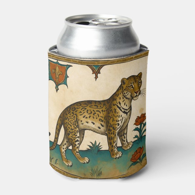 Mittelalterliche Kunst Leopard mit roten Blume Dosenkühler (Kanne Vorderseite)