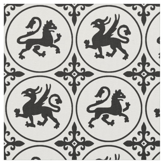 mittelalterliche Löwen und Griffins Stoff (Nahaufnahme)