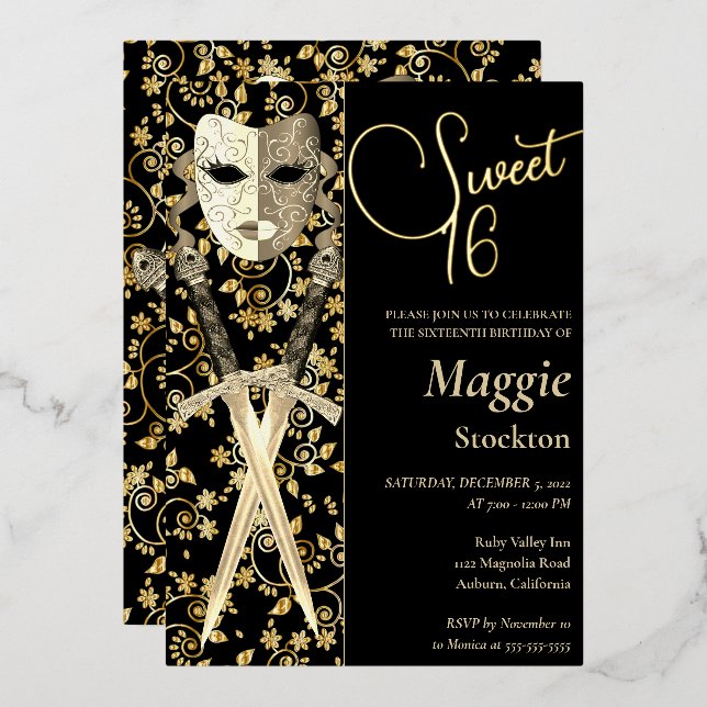 Mittelalterliche Masquerade Sweet 16 Einladung (Vorderseite/Rückseite)
