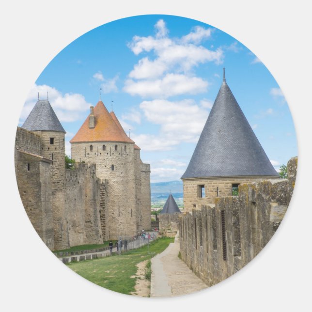 Mittelalterliche Mauern von Carcassonne Runder Aufkleber (Vorderseite)