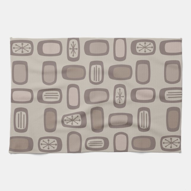 Mittelalterliche MCM abgerundete Rechtecke Taupe Geschirrtuch (Horizontal)