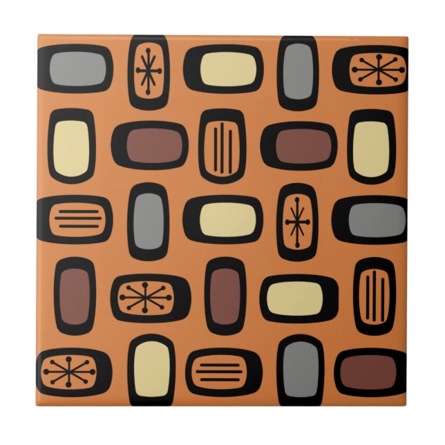 Mittelalterliche MCM Rundrechtecke Orange Brown Fliese (Vorderseite)