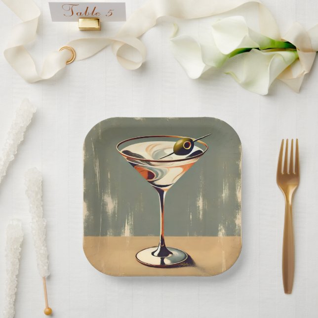 Mittelalterliche Moderne 1 Olive Martini Malerei Pappteller (Hochzeit)