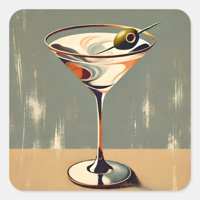 Mittelalterliche Moderne 1 Olive Martini Malerei Quadratischer Aufkleber (Vorderseite)
