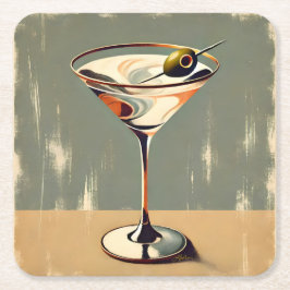 Mittelalterliche Moderne 1 Olive Martini Malerei Rechteckiger Pappuntersetzer