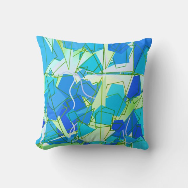 Mittelalterliche Moderne Abstrakt, Aqua & Cerulean Kissen (Vorderseite)
