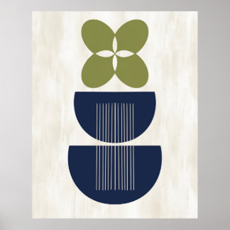 Mittelalterliche Moderne Abstrakte botanische Blau Poster