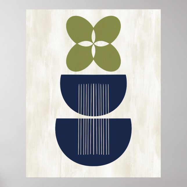 Mittelalterliche Moderne Abstrakte botanische Blau Poster (Vorne)