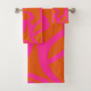Mittelalterliche moderne Abstrakte Linien Orange u Badhandtuch Set