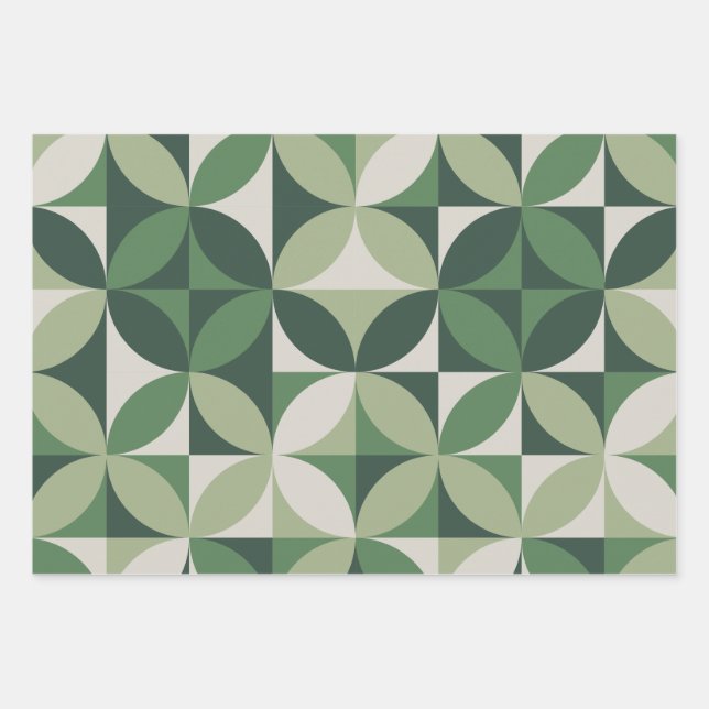 Mittelalterliche Moderne Abstrakte Muster Grün & G Geschenkpapier Set (Vorderseite)