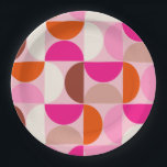 Mittelalterliche Moderne Abstrakte Muster Rosa Ora Pappteller<br><div class="desc">Retro Mitte des Jahrhunderts moderne Muster - abstrakte geometrische Formen - minimalistische Muster in Rosa, Orange, Braun und Weiß.</div>