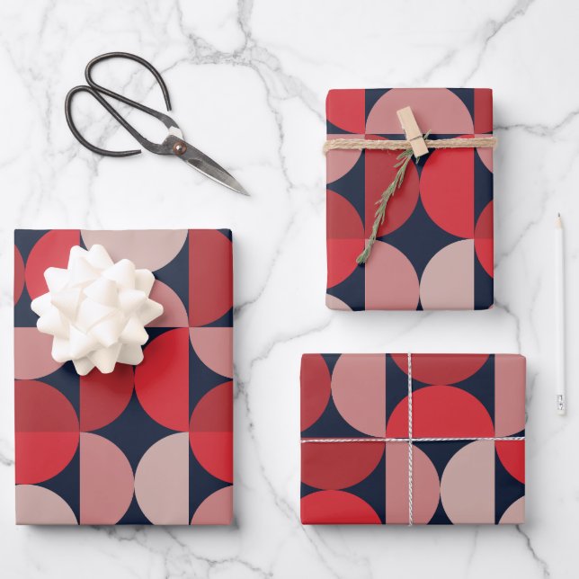 Mittelalterliche Moderne Abstrakte Muster Rot & Ro Geschenkpapier Set (Vorderseite)