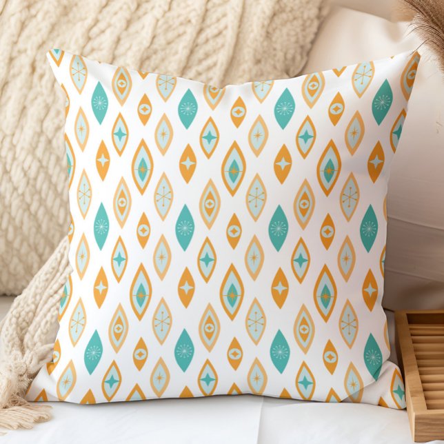 Mittelalterliche moderne Atomformen Aqua, Orange Kissen (Von Creator hochgeladen)