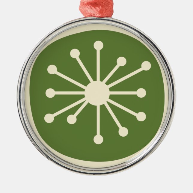 Mittelalterliche moderne Atommatte Grün & Creme Ornament Aus Metall (Vorne)