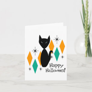 Mittelalterliche moderne Black Cat Happy Halloween Karte