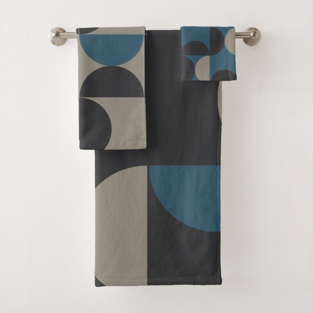 Mittelalterliche Moderne Blaugraue Gunmetall Badhandtuch Set (Insitu)