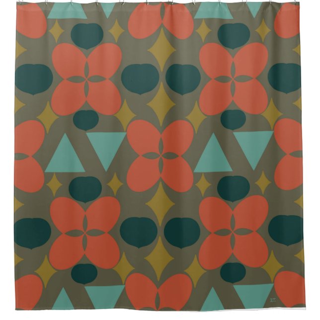 Mittelalterliche moderne Blume Diamond Green Duschvorhang (Vorderseite)