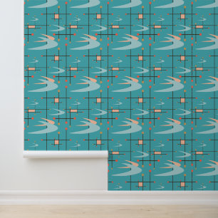 Mittelalterliche Moderne Bumerangs, Türkis, Blau Tapete