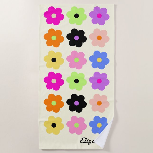 Mittelalterliche Moderne Daisien farbenfrohe Retro Strandtuch (Vorderseite)