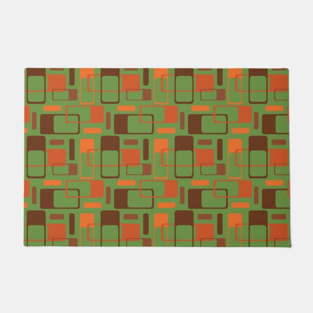 Mittelalterliche moderne Geometrien Braunes grünes Fußmatte (Vorderseite)