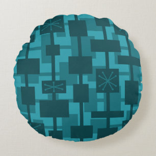 Mittelalterliche moderne geometrische Aquamarin Rundes Kissen