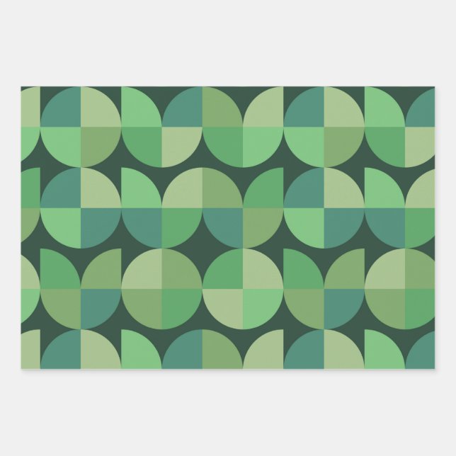 Mittelalterliche moderne geometrische Formen Grün Geschenkpapier Set (Vorderseite)