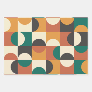 Mittelalterliche Moderne Halbkreise grün und orang Geschenkpapier Set