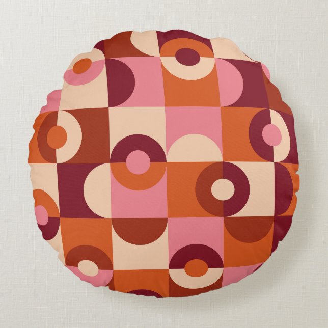 Mittelalterliche moderne Halbkreise rosa orange Rundes Kissen (Vorderseite)