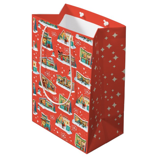 Mittelalterliche moderne Häuser Weihnachtsgeschenk Mittlere Geschenktüte (Rückseite Schrägansicht)