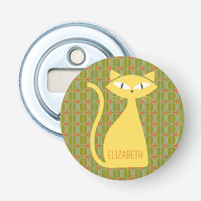 Mittelalterliche moderne Katze über geometrisches  Flaschenöffner (Vorderseite)
