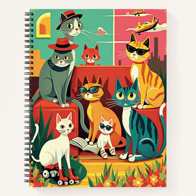 Mittelalterliche moderne Katzen im Ferienjournal Notizbuch (Vorderseite)
