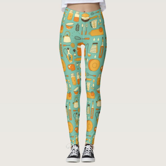 Mittelalterliche moderne Küche Utensils Cool Retro Leggings (Vorderseite)