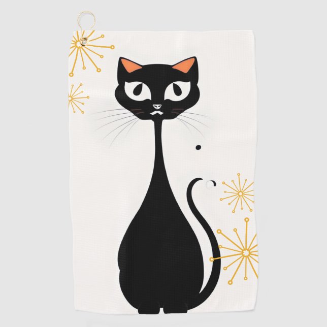 Mittelalterliche moderne MCM Coole schwarze Katze Golfhandtuch (Vorderseite)