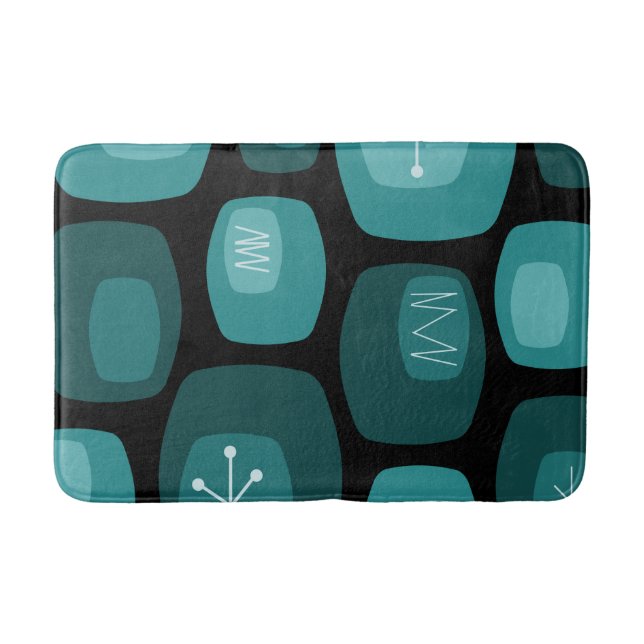 Mittelalterliche Moderne Oblongs Schwarz Aquamarin Badematte (Vorderseite)