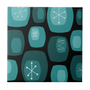 Mittelalterliche Moderne Oblongs Schwarz Aquamarin Fliese