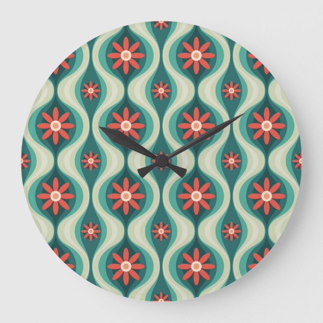 Mittelalterliche Moderne: Orangefarbene Blume Abst Große Wanduhr (Vorderseite)