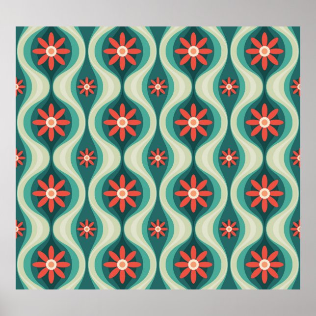 Mittelalterliche Moderne: Orangefarbene Blume Abst Poster (Vorne)