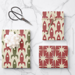 Mittelalterliche Moderne Raumzeit Retro 50er Weihn Geschenkpapier Set
